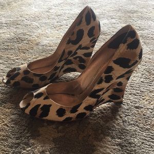 Casadei Peep-Toe Leopard Wedges